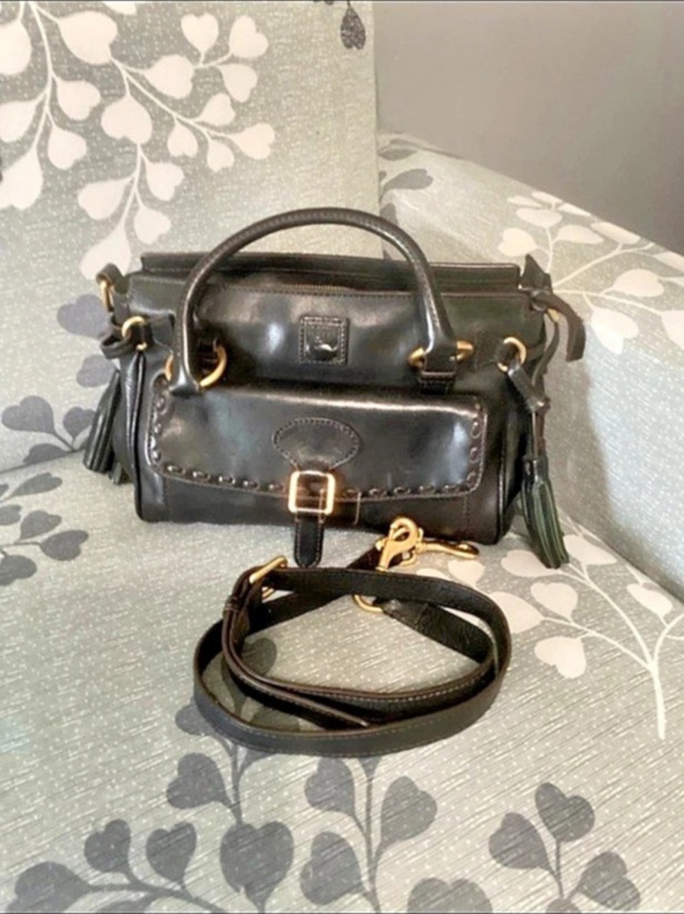 Dooney & Bourke Florentine Black Leather Front Pocket Satchel